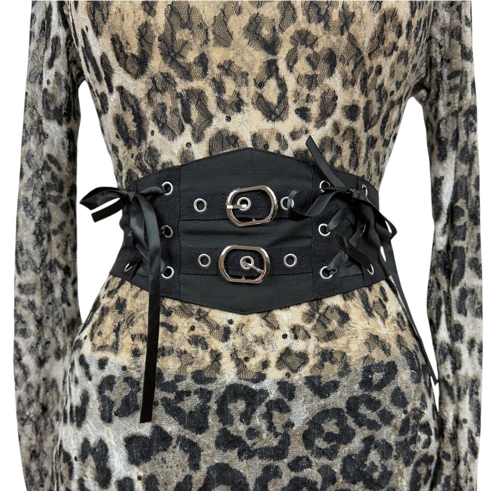 Goth Corset Waist Belt Lace Up Ribbon Double Buckle Punk Vampy Grunge Emo